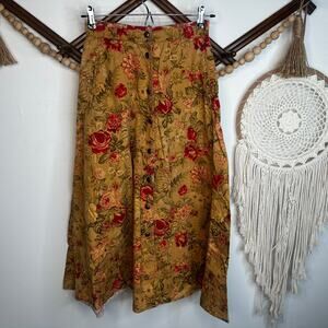 Vintage Lizsport Floral Print Button Down Midi Skirt
